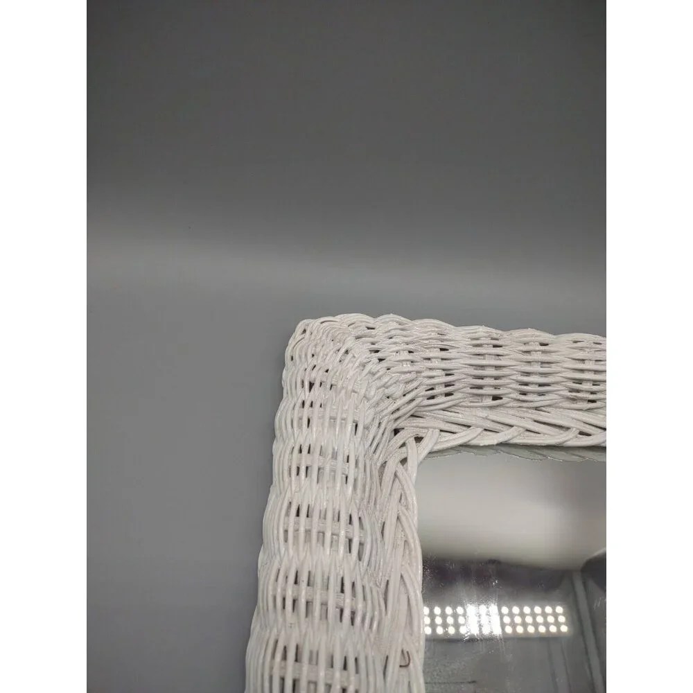 Vintage 1970s White Wicker Wall Mirror Cottage Retro, Rectangular 16